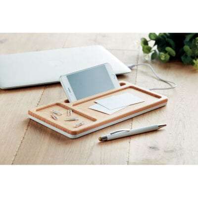 Wireless charger storage box with bamboo top