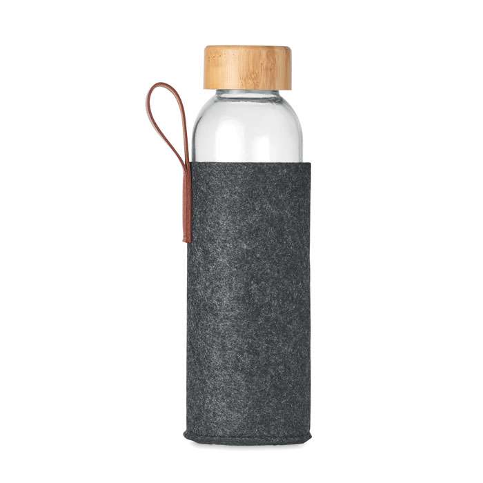 Glass bottle with bamboo lid
