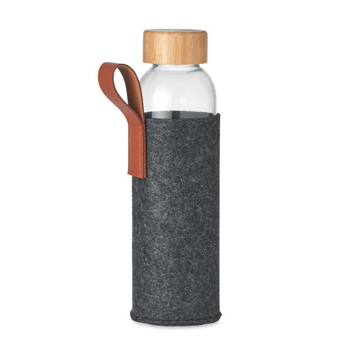 Glass bottle with bamboo lid