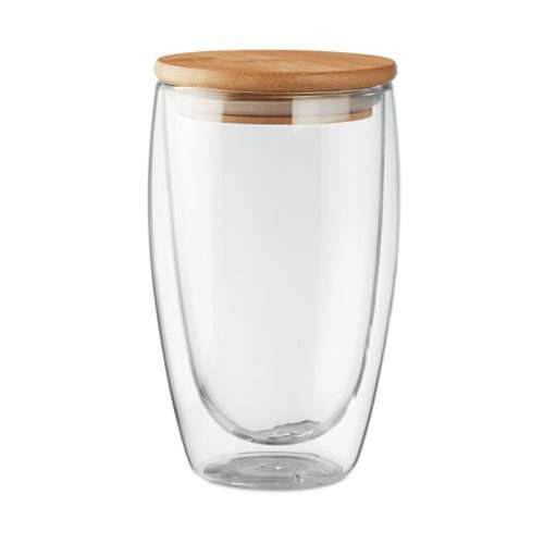 Double wall glass with bamboo lid 450ml