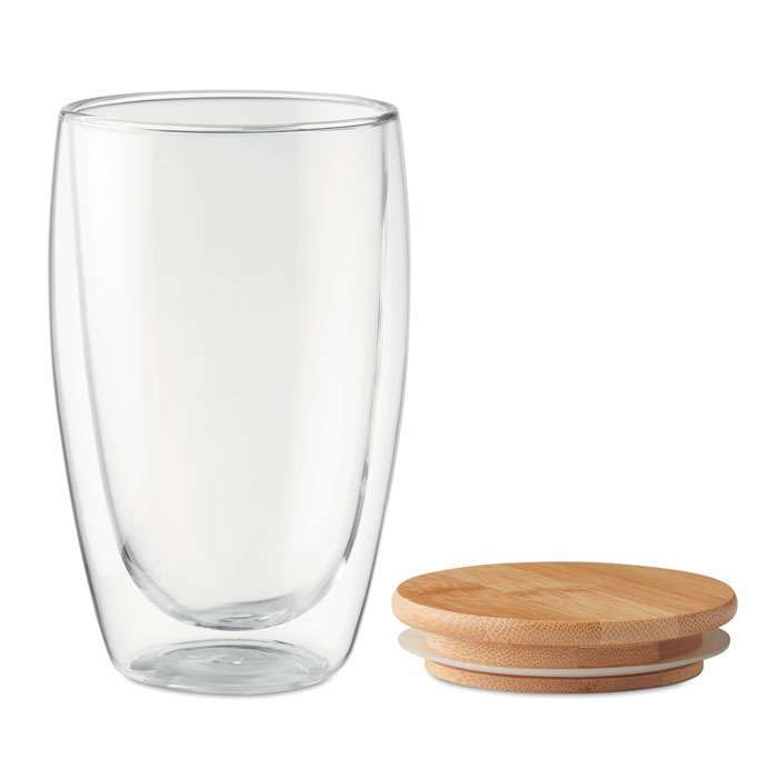 Double wall glass with bamboo lid 450ml