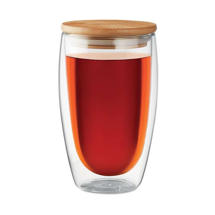 Double wall glass with bamboo lid 450ml