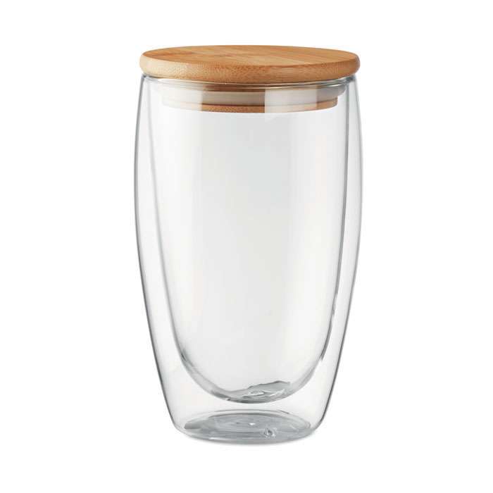 Double wall glass with bamboo lid 450ml