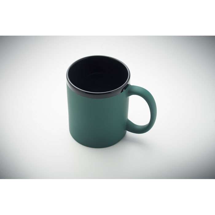 Ceramic mug with soft touch coating