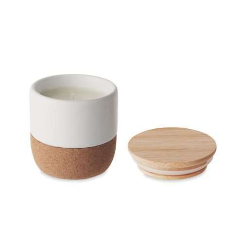 Plant based wax candle in stoneware jar