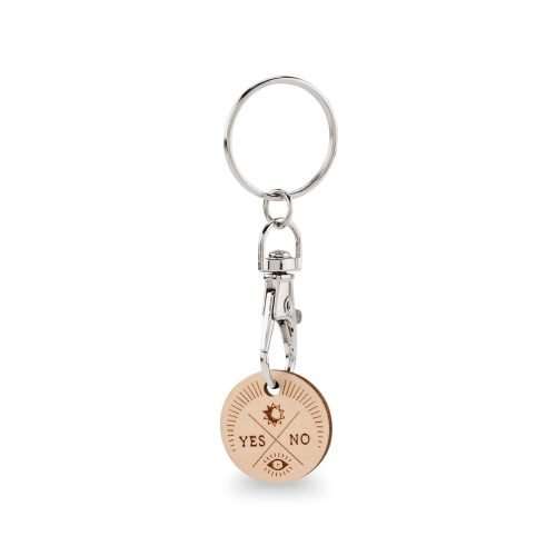 Wooden euro trolley token keyring