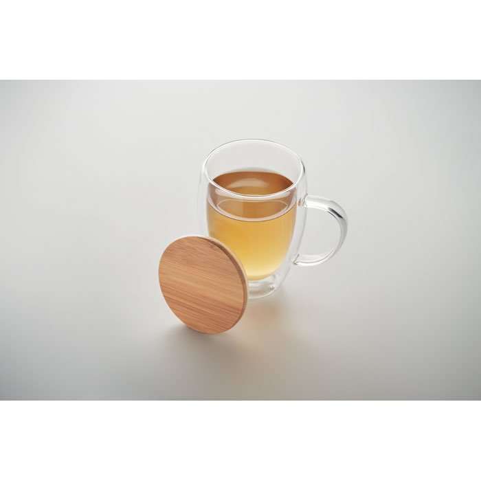 Double wall glass with bamboo lid 250ml