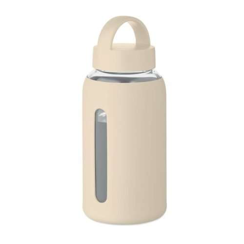 Promotional borosilicate glass bottle with silicone pouch